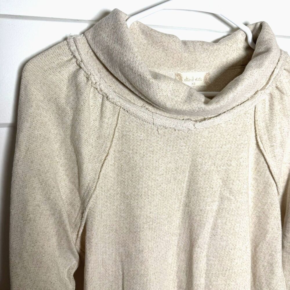 NWT Altard State Womens XS Cream Gold Shimmer Cowl Neck Sweatshirt Cozy Pullover